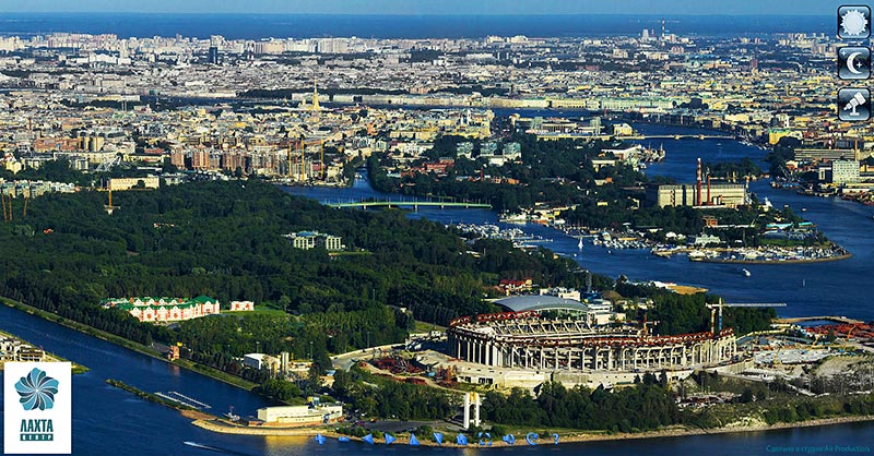 Панорама на исторический центр СПб с высоты предполагаемой обзорной площадки Лахта-центра